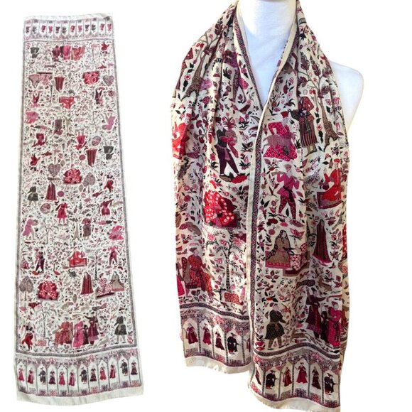 HUGE RARE ROECKL‎ ASIAN EASTERN INSPIRED ARTWORK 100% SILK SCARF MADE IN ITALY - Picture 4 of 5